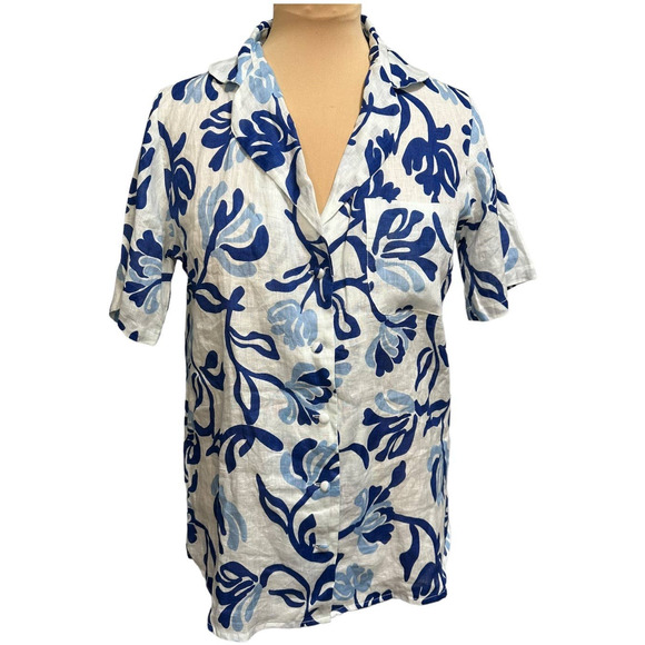 NWT Faithful the Brand Linen Charlita Shirt Dress in Ensola Floral Blue Size 4 - Picture 1 of 5
